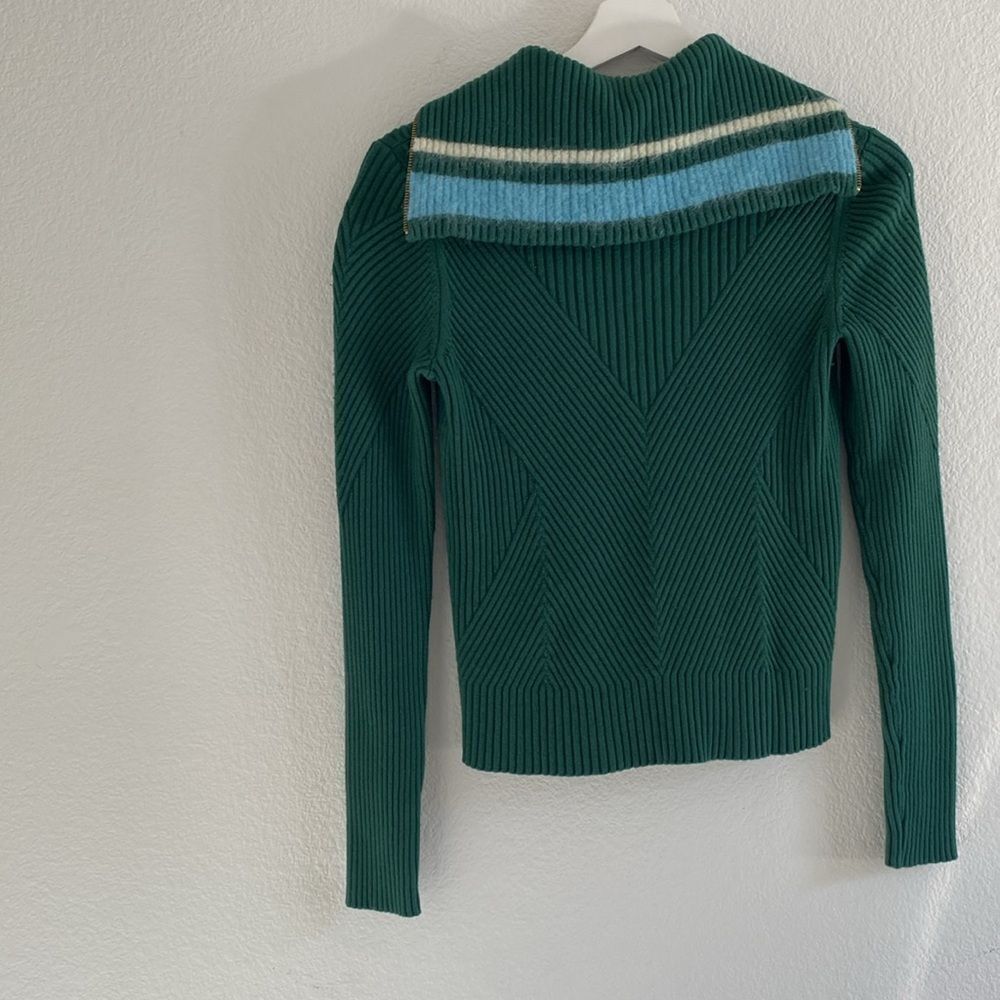 Tory Burch Zipper Closure Green Ribbed Sweater - Picture 6 of 6